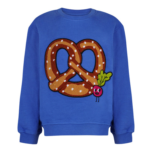 CHIO MI Premium Kinder-Sweatshirt in Royal Blue mit Brezel Stickerei – Ideales Outfit fürs Oktoberfest & Kirchweih - auhc als Wiesngeschenk – Kids Royal Blue Pretzel Embroidery Sweater – Bavarian Heritage Style – Sweat enfant bleu roi avec broderie bretzel – Style bavarois classique