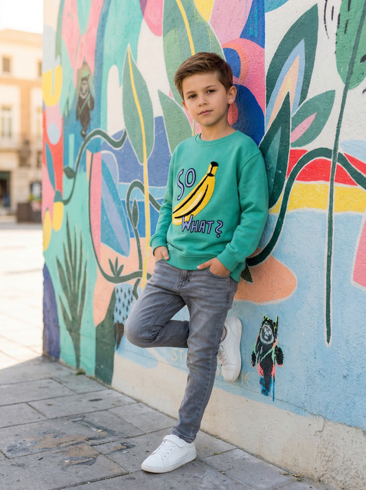CHIO MI Premium Statement Kinder Sweatshirt in grün mit Bananen Stickerei aus 100% Bio-Baumwolle