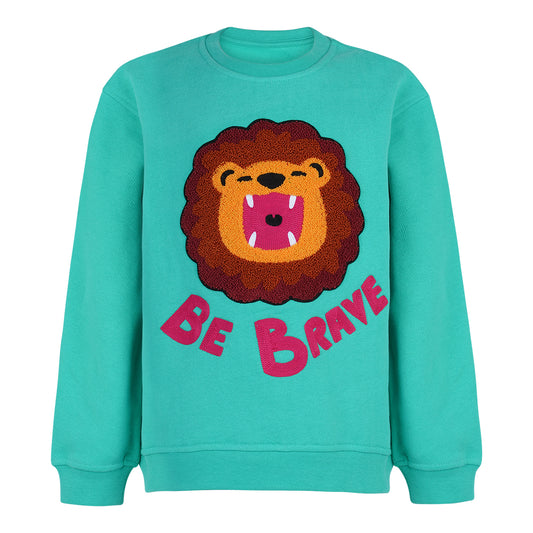 CHIO MI Premium Kinder-Sweatshirt in Jungle Green mit Löwen Stickerei – Bio-Baumwolle – Kids Jungle Green Lion Embroidery Sweater – Adventure Style – Sweat enfant vert jungle avec broderie lion – Style aventure unique.