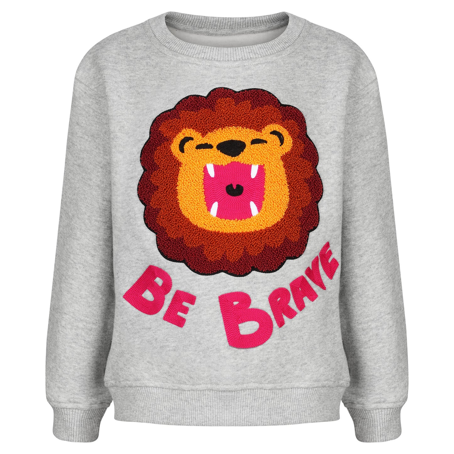 CHIO MI Premium Kinder-Sweatshirt mit Löwen Stickerei & „Be Brave“ Slogan – Bio-Baumwolle – Kids Lion Embroidery Sweater – "Be Brave" Statement Shirt – Sweat enfant haut de gamme avec broderie Lion et slogan "Be Brave" – Cadeau courageux