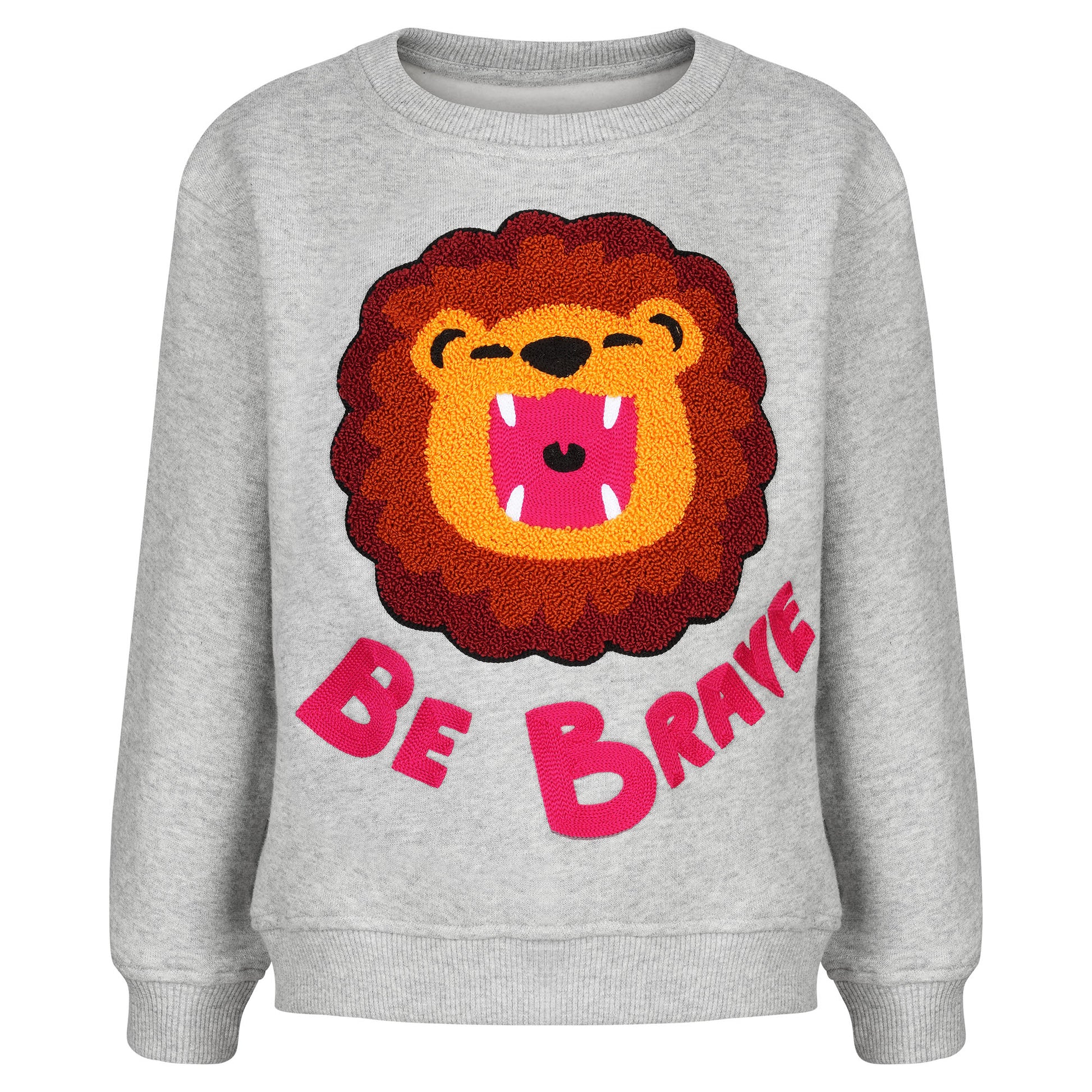 CHIO MI Premium Kinder-Sweatshirt mit Löwen Stickerei & „Be Brave“ Slogan – Bio-Baumwolle – Kids Lion Embroidery Sweater – "Be Brave" Statement Shirt – Sweat enfant haut de gamme avec broderie Lion et slogan "Be Brave" – Cadeau courageux