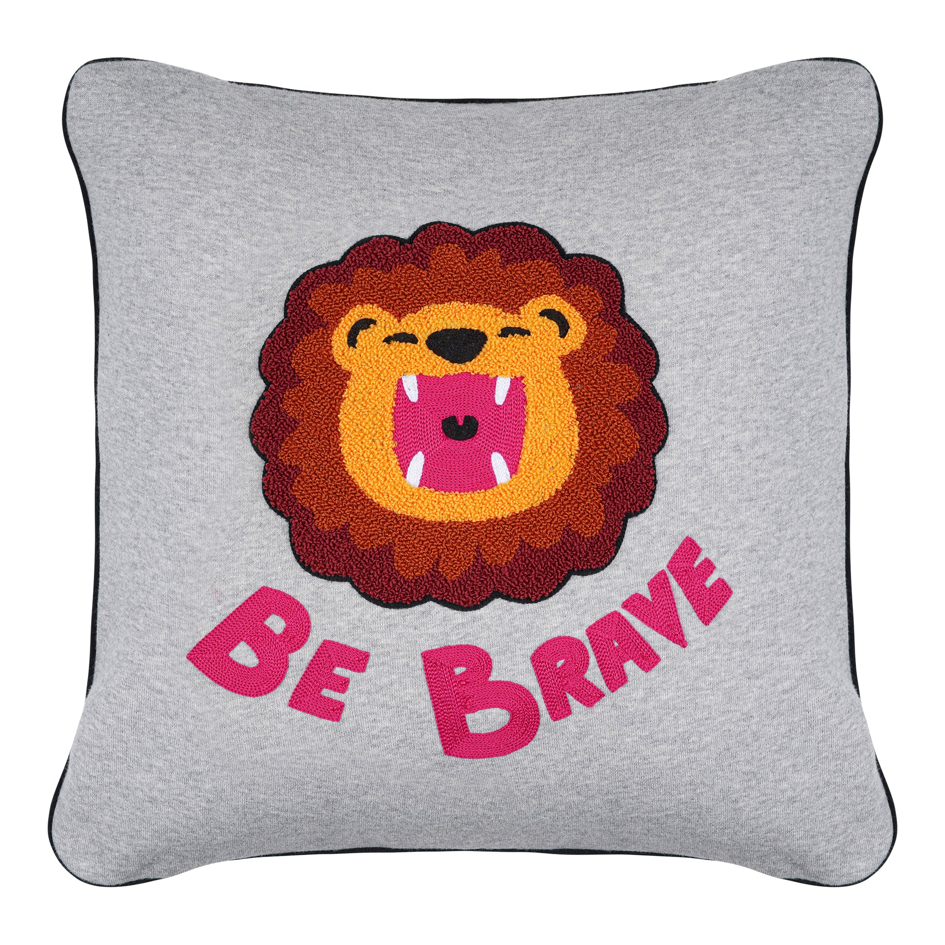 CHIO MI Designer Kissen mit Löwen Stickerei – Hochwertiges Wohnaccessoire für das Kinderzimmer und Motivation Be Brave 
