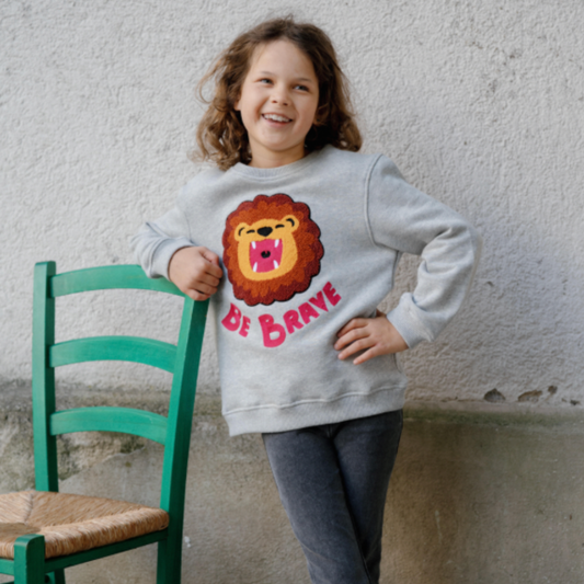 SWEAT-SHIRT ENFANT LION Gris chiné