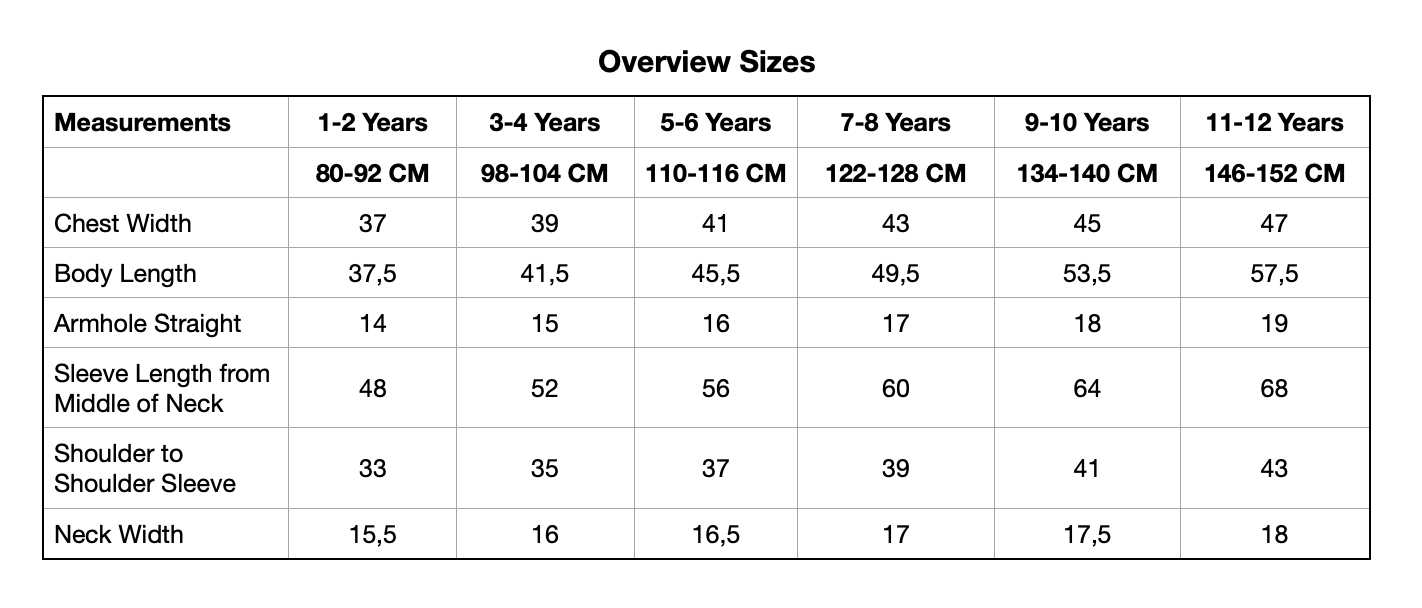 Size Chart Kids