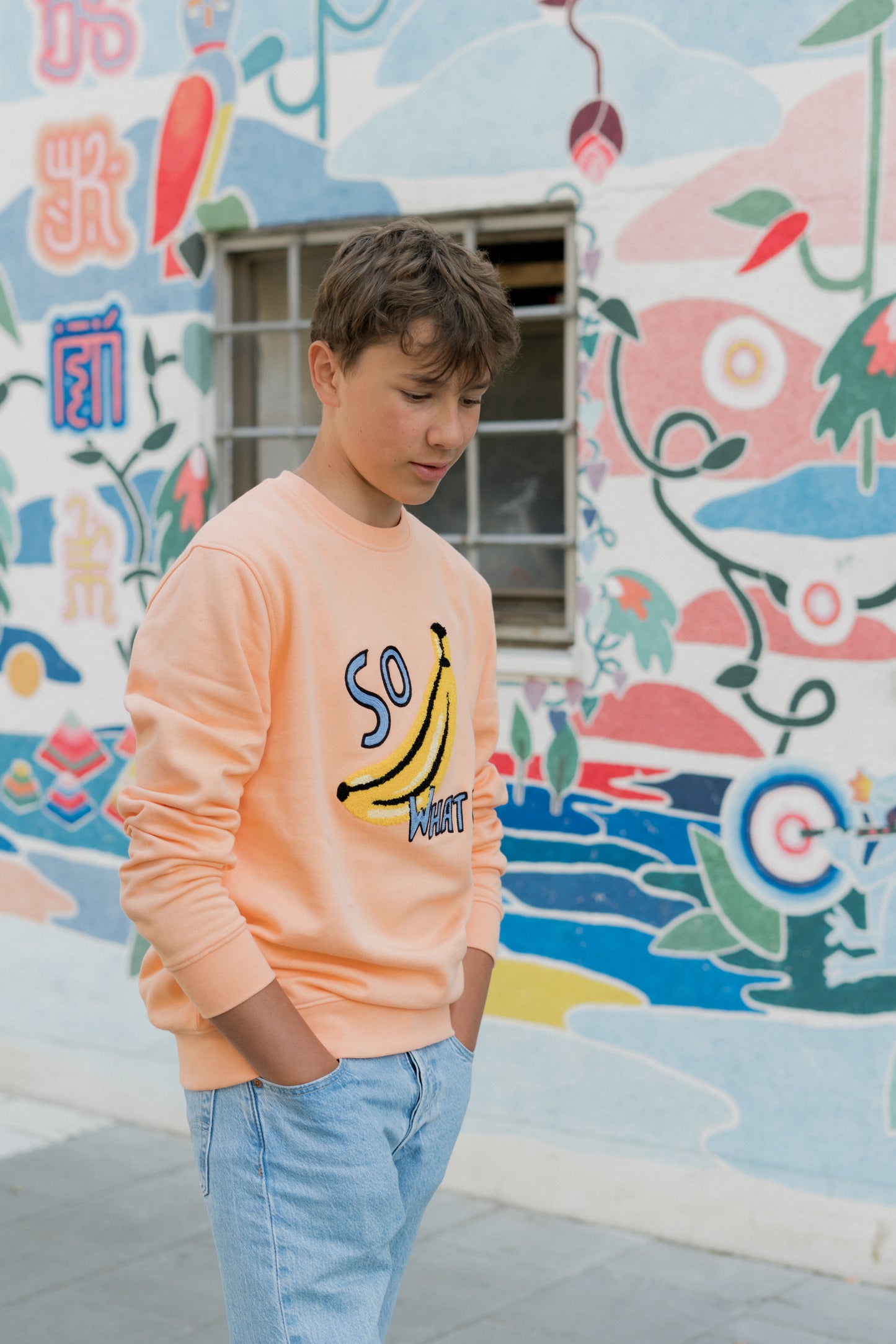 SWEATSHIRT ADULTS Unisex BANANA Bright Coral