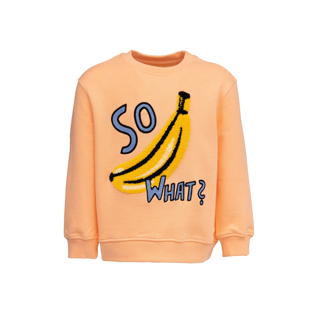 CHIO MI Premium Statement Kinder Sweatshirt in Koralle Peach mit Bananen Stickerei aus 100% Bio-Baumwolle