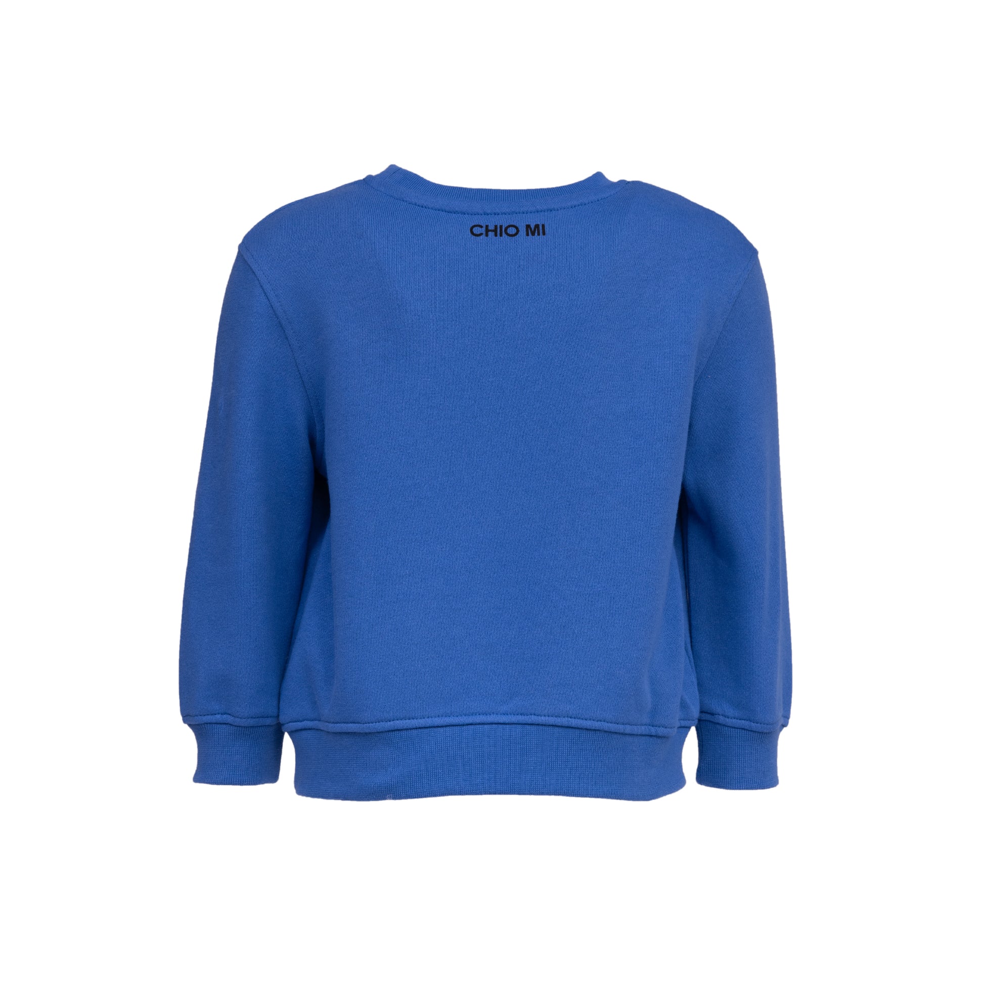 Rückansicht CHIO MI Brezel Kids Sweater: Bequeme Passform in kräftigem Blau aus 100% Bio-Baumwolle – Comfortable fit royal blue organic cotton kids clothes – Coupe confortable en coton bio bleu roi pour enfants